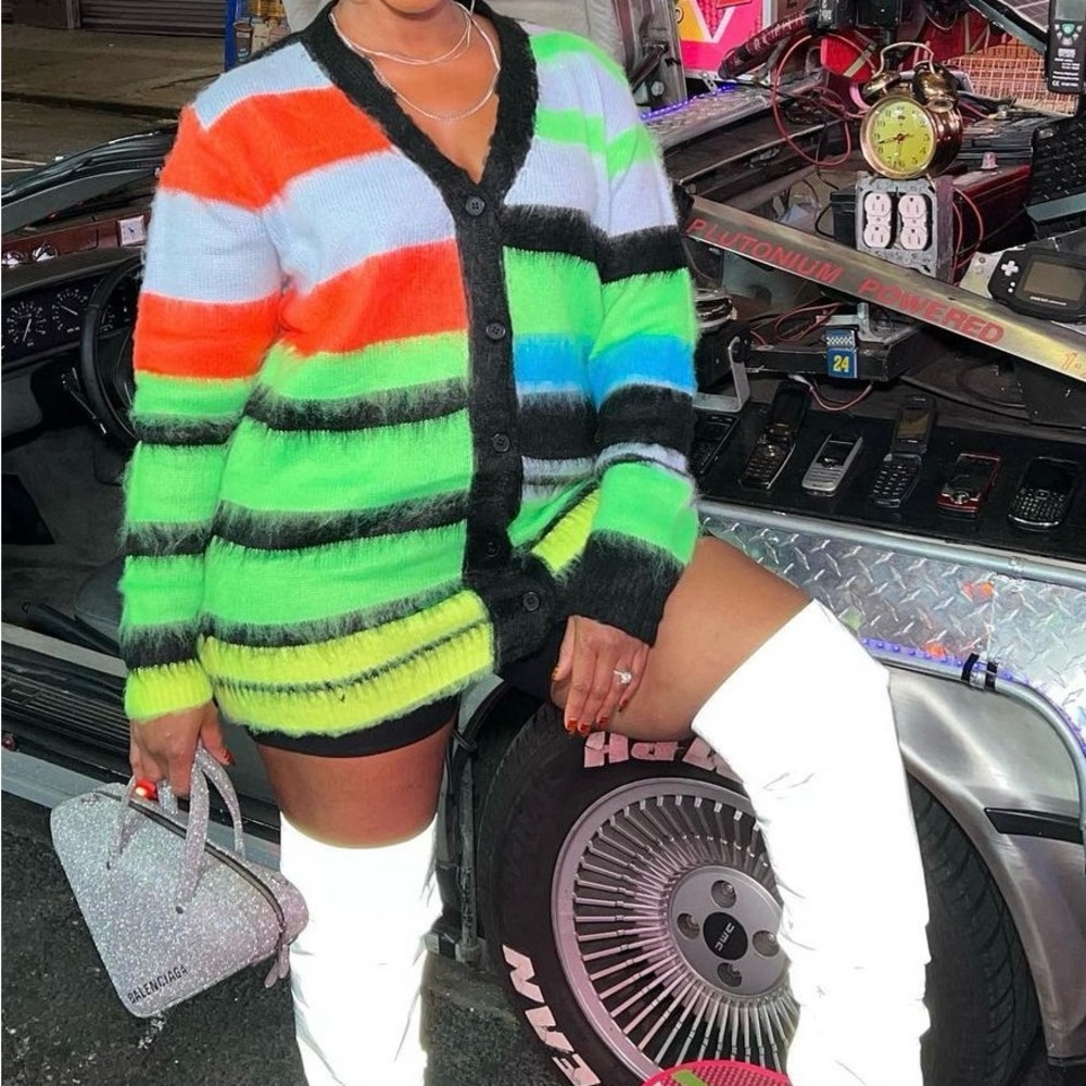 Colorful fur striped cardigan